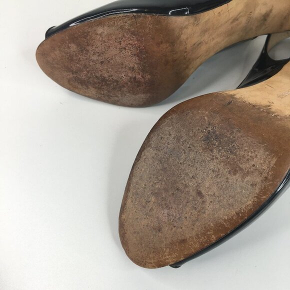 Manolo Blahnik Patent Leather Peep Toe Slingback Black Pumps Size 40.5 - Picture 7 of 9